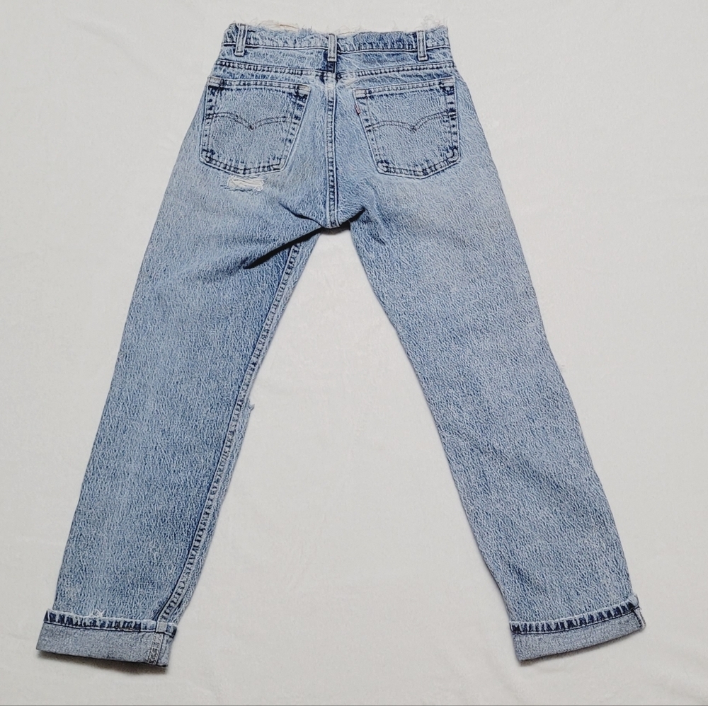 80s Levi's Vintage Distressed Acid Wash Slim Fit High Waist Ribcage Denim Jeans - Picture 10 of 15
